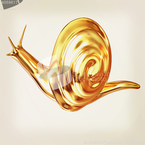 Image of 3d fantasy animal, gold snail on white background . 3D illustrat