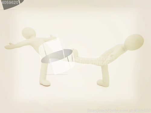 Image of 3d mans isolated on white. Series: morning exercises - hands in 