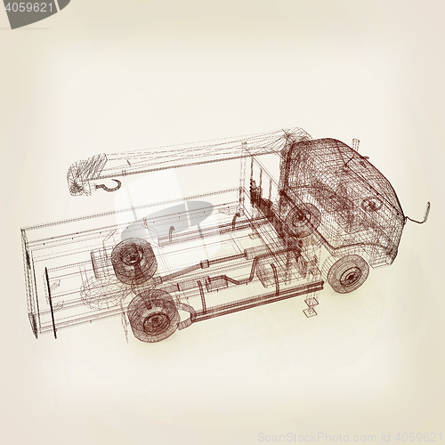 Image of 3d model truck. 3D illustration. Vintage style.