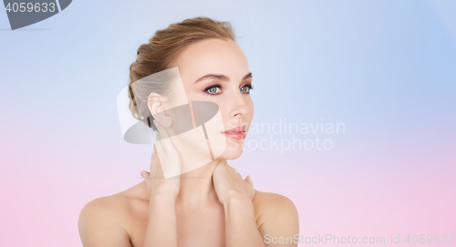 Image of beautiful young woman face and hands