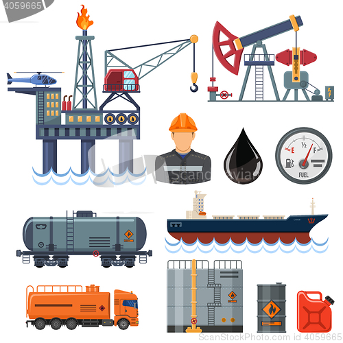 Image of Oil industry Flat Icons Set