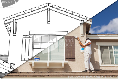 Image of Diagonal Split Screen of Drawing and Photo of House Painter Pain