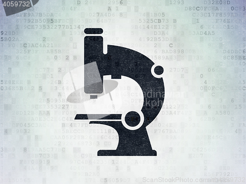 Image of Science concept: Microscope on Digital Data Paper background