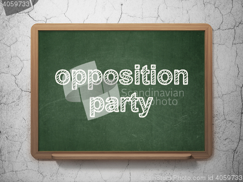 Image of Politics concept: Opposition Party on chalkboard background