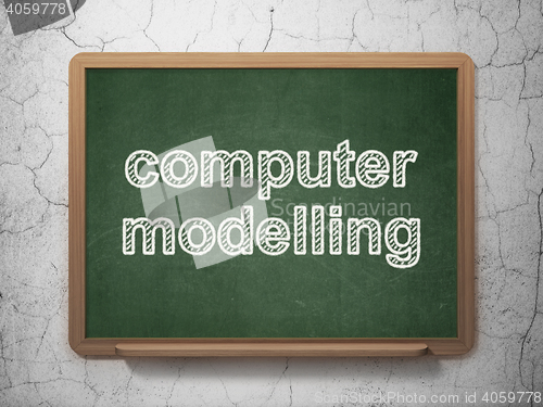 Image of Science concept: Computer Modelling on chalkboard background