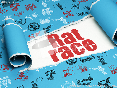 Image of Politics concept: red text Rat Race under the piece of  torn paper