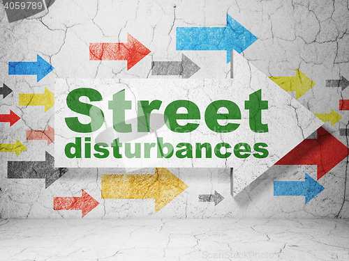 Image of Politics concept: arrow with Street Disturbances on grunge wall background