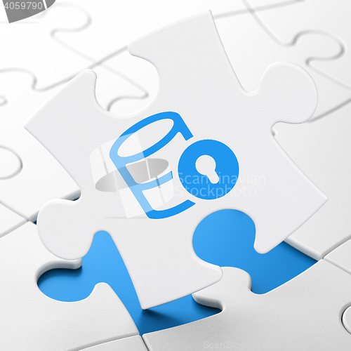 Image of Programming concept: Database With Lock on puzzle background