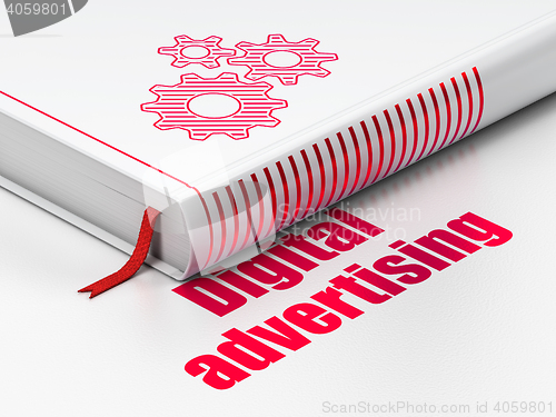 Image of Marketing concept: book Gears, Digital Advertising on white background