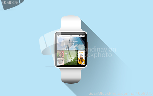 Image of close up of smart watch with news application