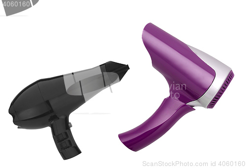 Image of Black and Violet Hair dryer isolated 