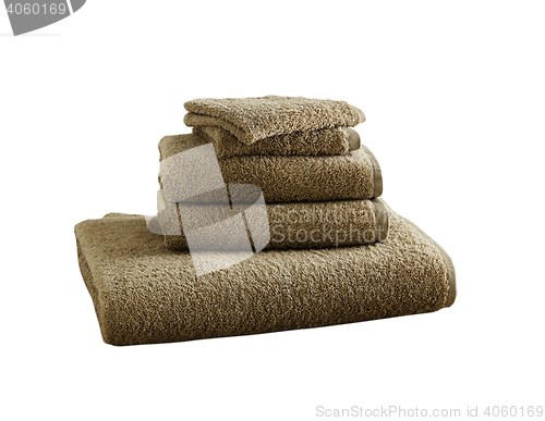 Image of Stack of grey bath towels