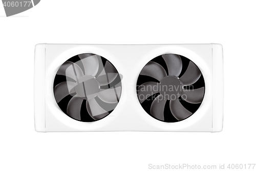 Image of Two cooling fans in a dual-fan bracket