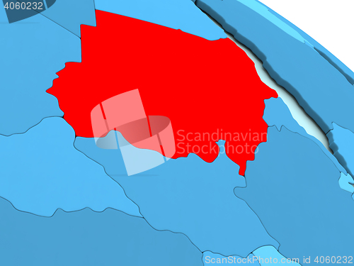 Image of Sudan in red on blue globe