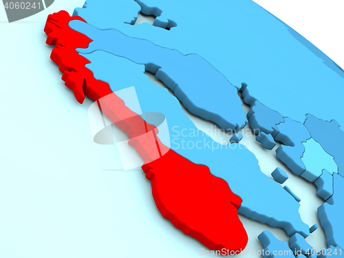 Image of Norway in red on blue globe