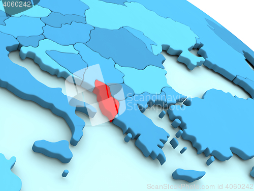 Image of Albania in red on blue globe