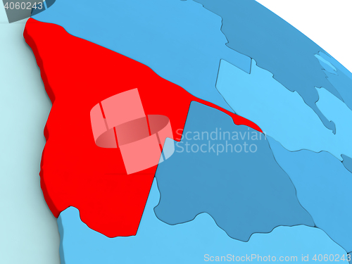 Image of Namibia in red on blue globe