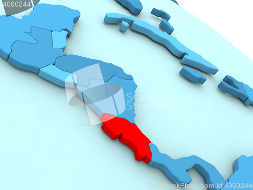 Image of Costa Rica in red on blue globe