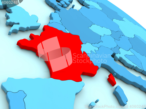 Image of France in red on blue globe
