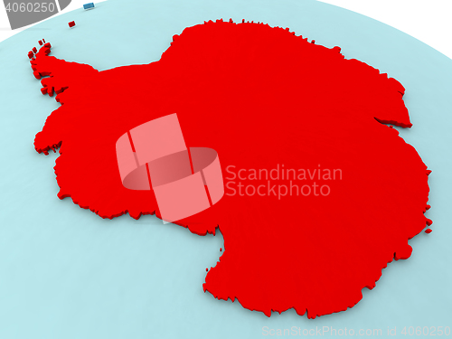 Image of Antarctica in red on blue globe