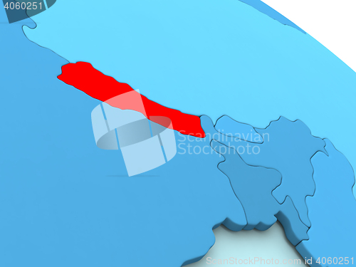 Image of Nepal in red on blue globe