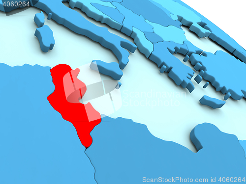 Image of Tunisia in red on blue globe