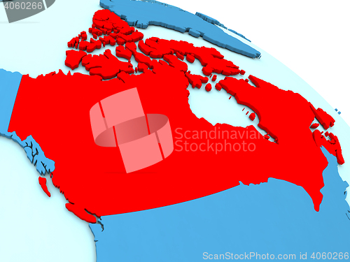 Image of Canada in red on blue globe