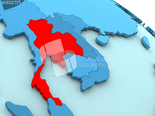 Image of Thailand in red on blue globe