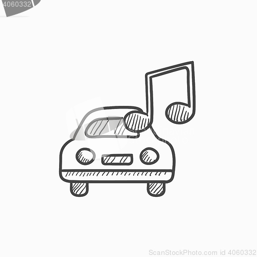 Image of Car with music note sketch icon.