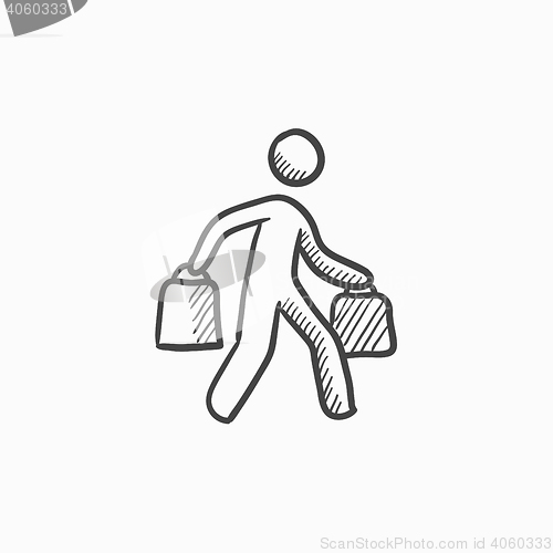 Image of Man carrying shopping bags sketch icon.