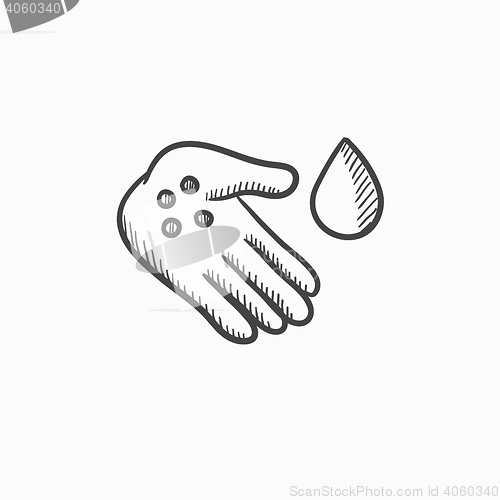 Image of Hand with microbes sketch icon.