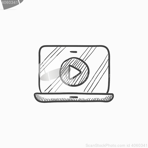 Image of Laptop with play button on screen sketch icon.