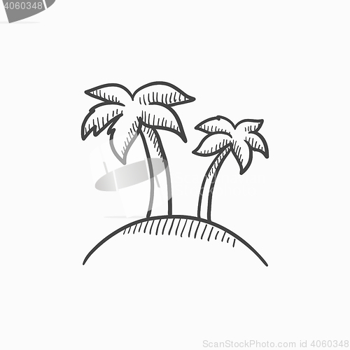Image of Two palm trees on island sketch icon.