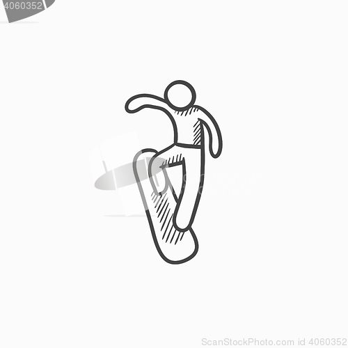 Image of Man snowboarding sketch icon.