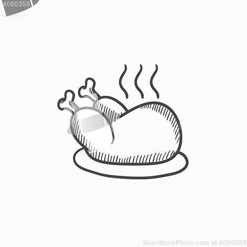 Image of Baked whole chicken sketch icon.