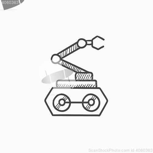 Image of Industrial mechanical robot arm sketch icon.