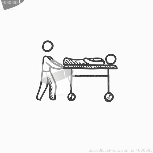 Image of Man pushing stretchers sketch icon.