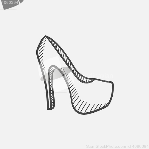 Image of High heel shoe sketch icon.