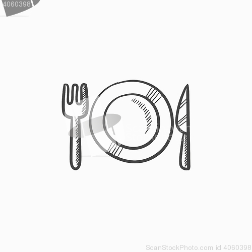 Image of Plate with cutlery sketch icon.