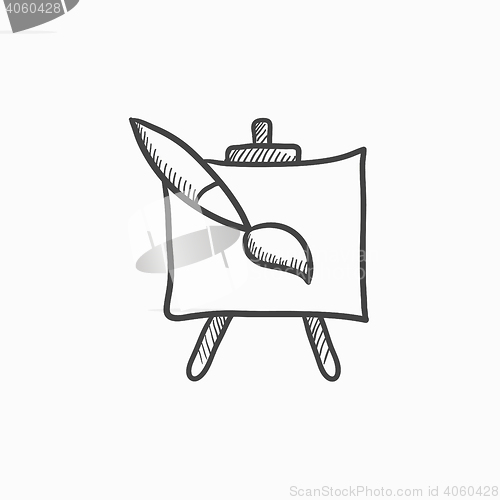Image of Easel and paint brush sketch icon.