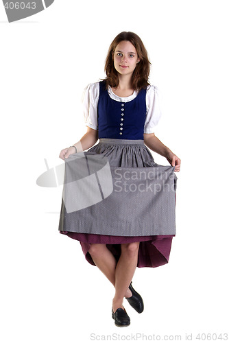 Image of woman in Dirndl drops a curtsey