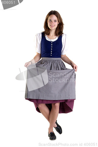 Image of woman in Dirndl drops a curtsey