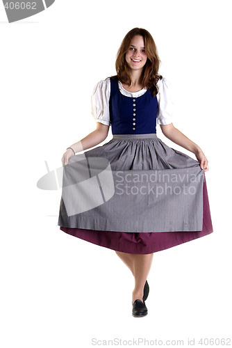 Image of woman in Dirndl drops a curtsey