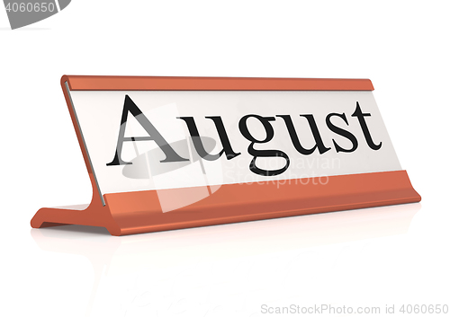 Image of August word on table tag isolated 