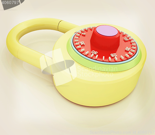 Image of pad lock. 3D illustration. Vintage style.