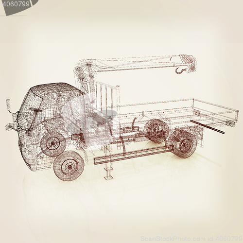 Image of 3d model truck. 3D illustration. Vintage style.