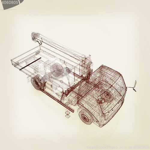 Image of 3d model truck. 3D illustration. Vintage style.