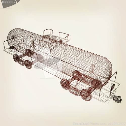 Image of 3D model cistern car. 3D illustration. Vintage style.