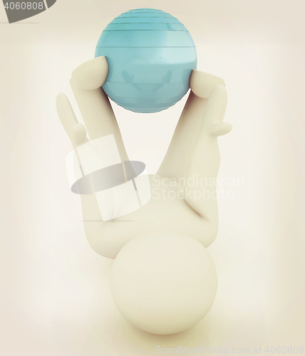 Image of 3d man exercising position on fitness ball. My biggest pilates s