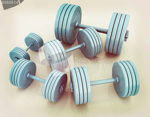 Image of Fitness dumbbells. 3D illustration. Vintage style.